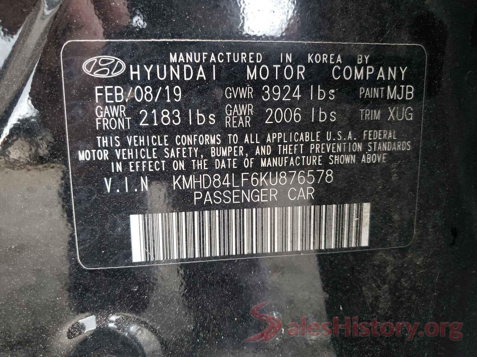 KMHD84LF6KU876578 2019 HYUNDAI ELANTRA