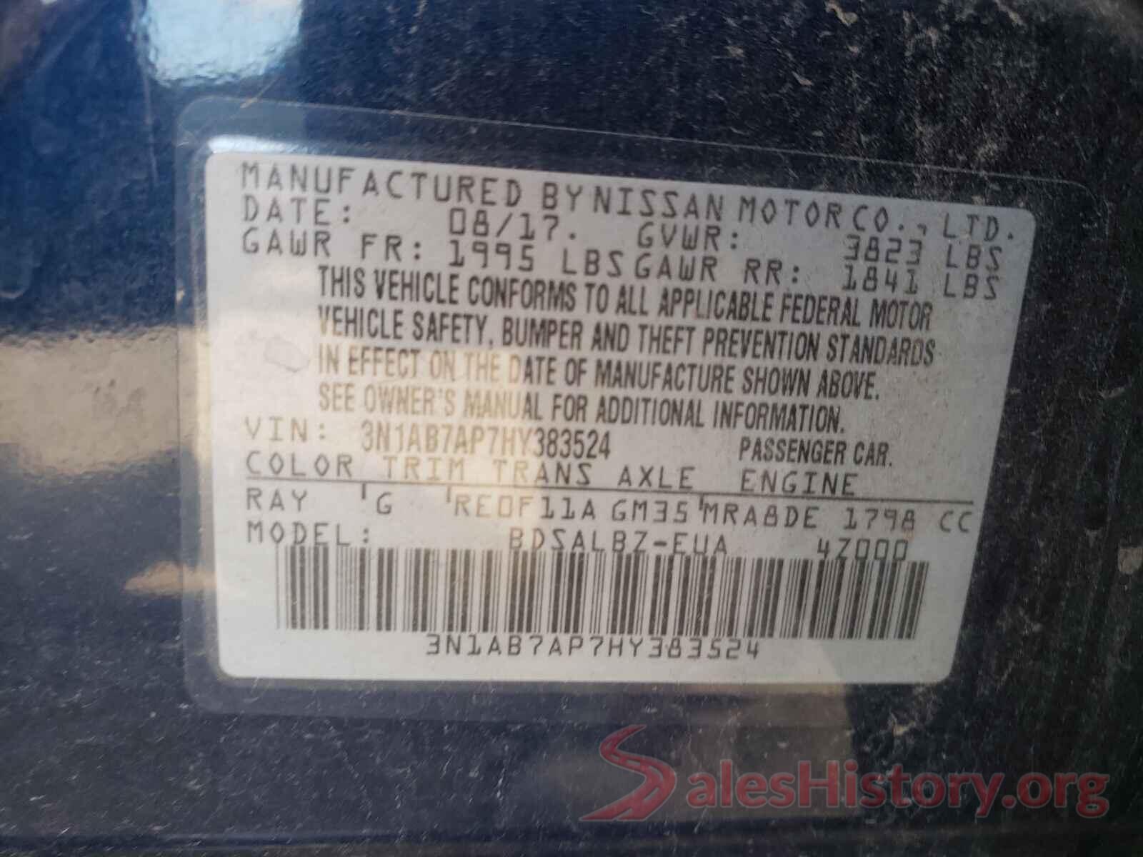 3N1AB7AP7HY383524 2017 NISSAN SENTRA