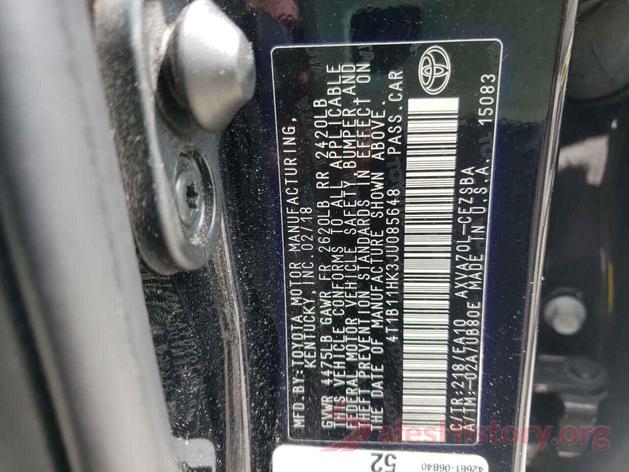 4T1B11HK3JU085648 2018 TOYOTA CAMRY