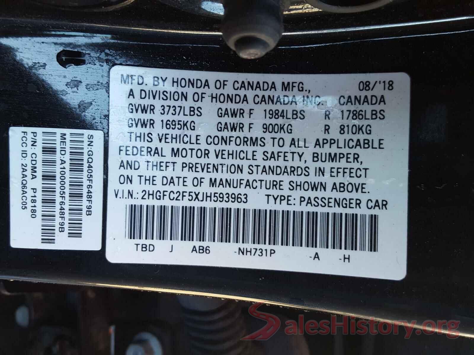 2HGFC2F5XJH593963 2018 HONDA CIVIC