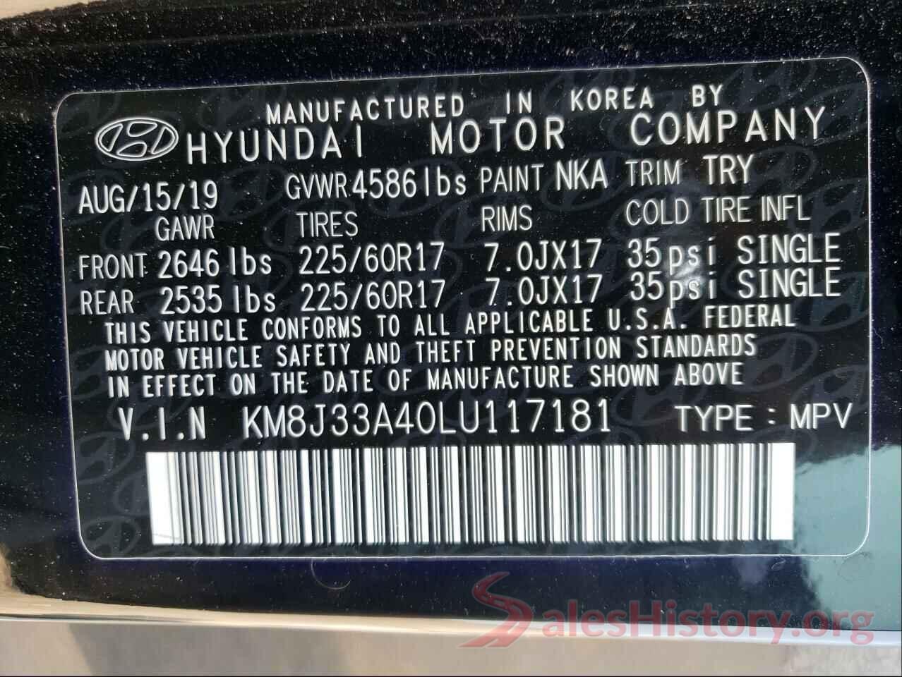 KM8J33A40LU117181 2020 HYUNDAI TUCSON