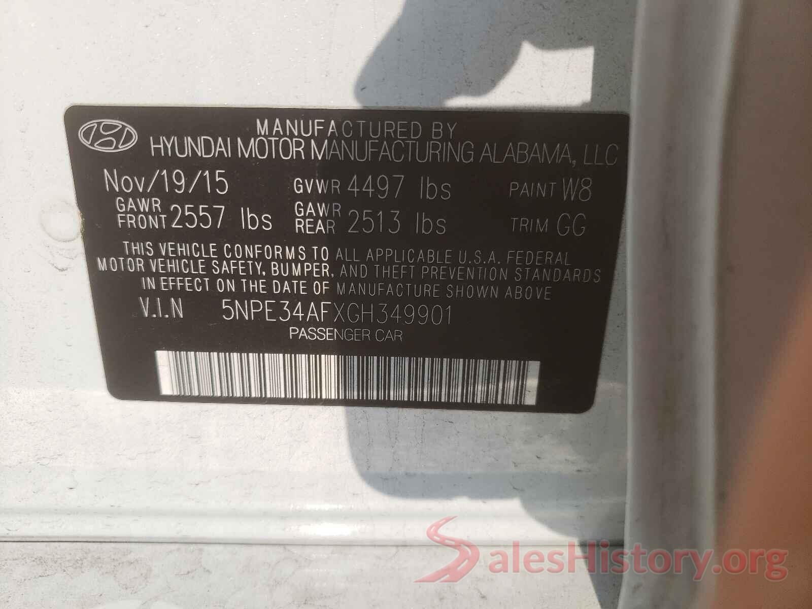 5NPE34AFXGH349901 2016 HYUNDAI SONATA