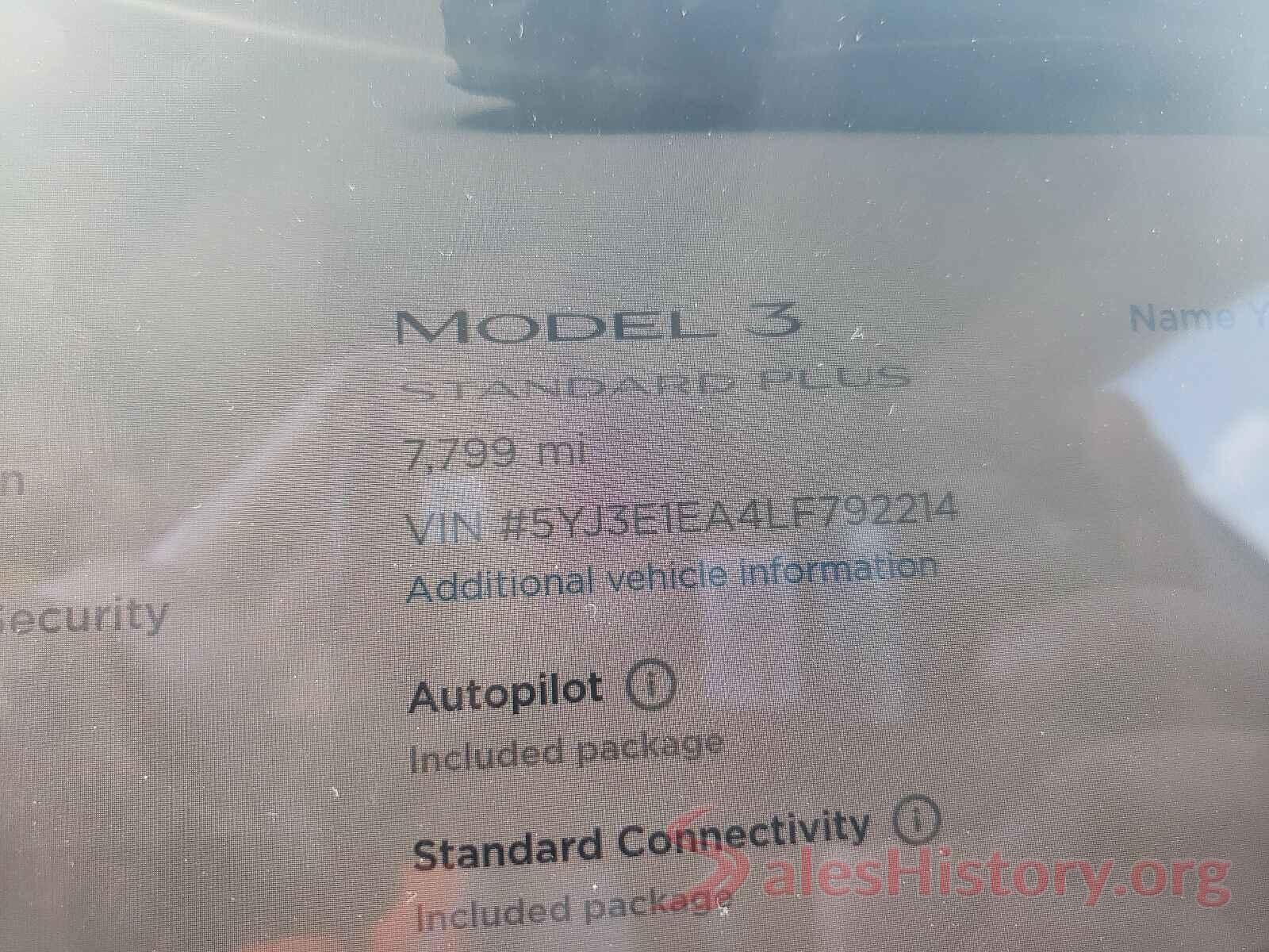 5YJ3E1EA4LF792214 2020 TESLA MODEL 3