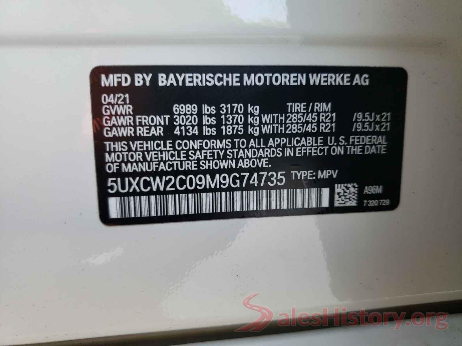 5UXCW2C09M9G74735 2021 BMW X7