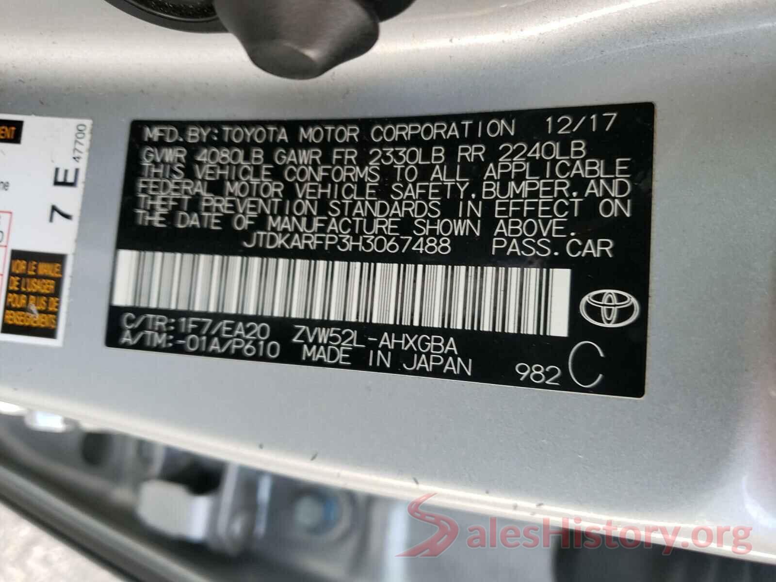 JTDKARFP3H3067488 2017 TOYOTA PRIUS