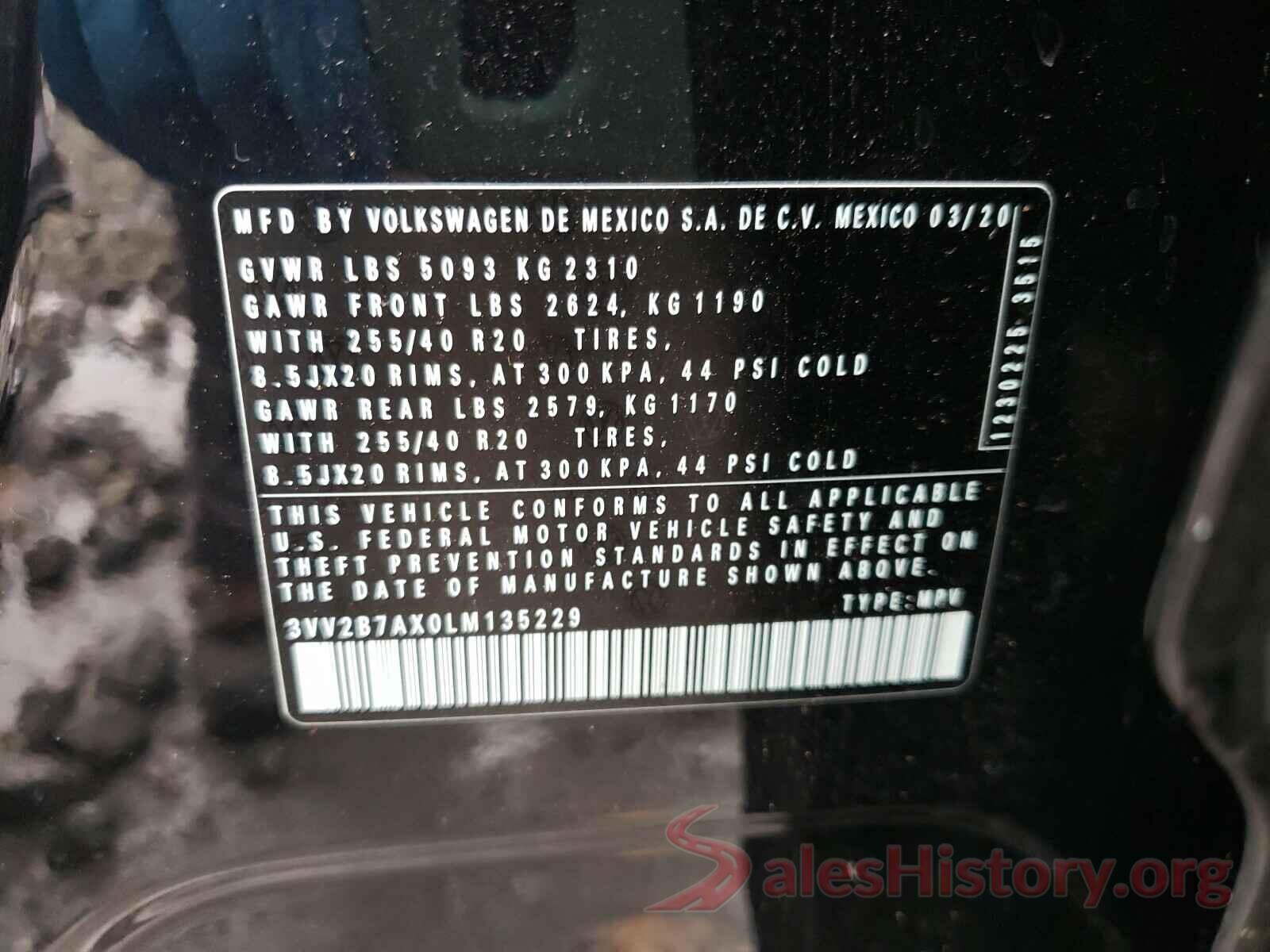 3VV2B7AX0LM135229 2020 VOLKSWAGEN TIGUAN