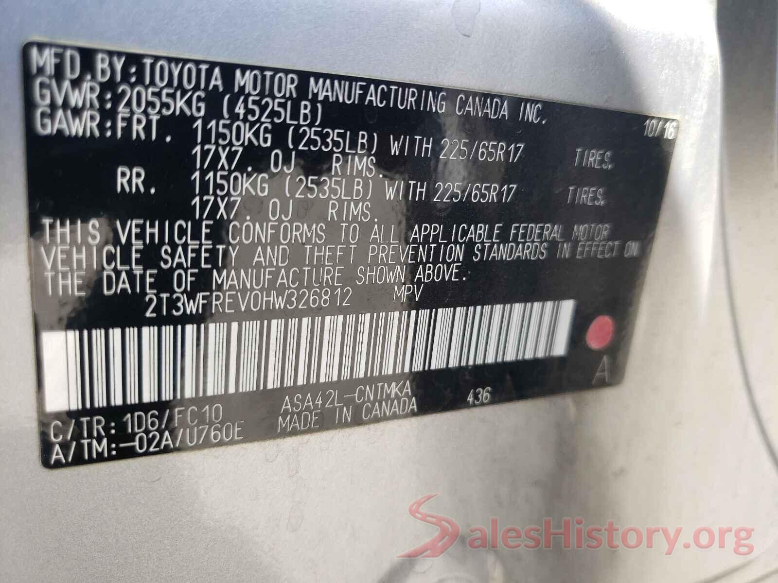 2T3WFREV0HW326812 2017 TOYOTA RAV4