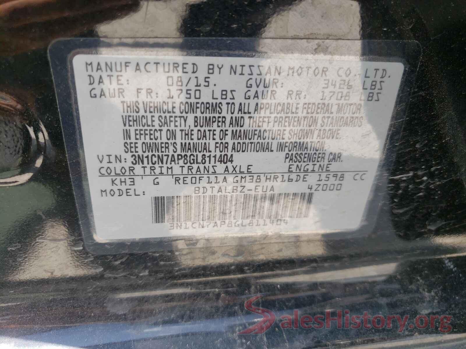 3N1CN7AP8GL811404 2016 NISSAN VERSA