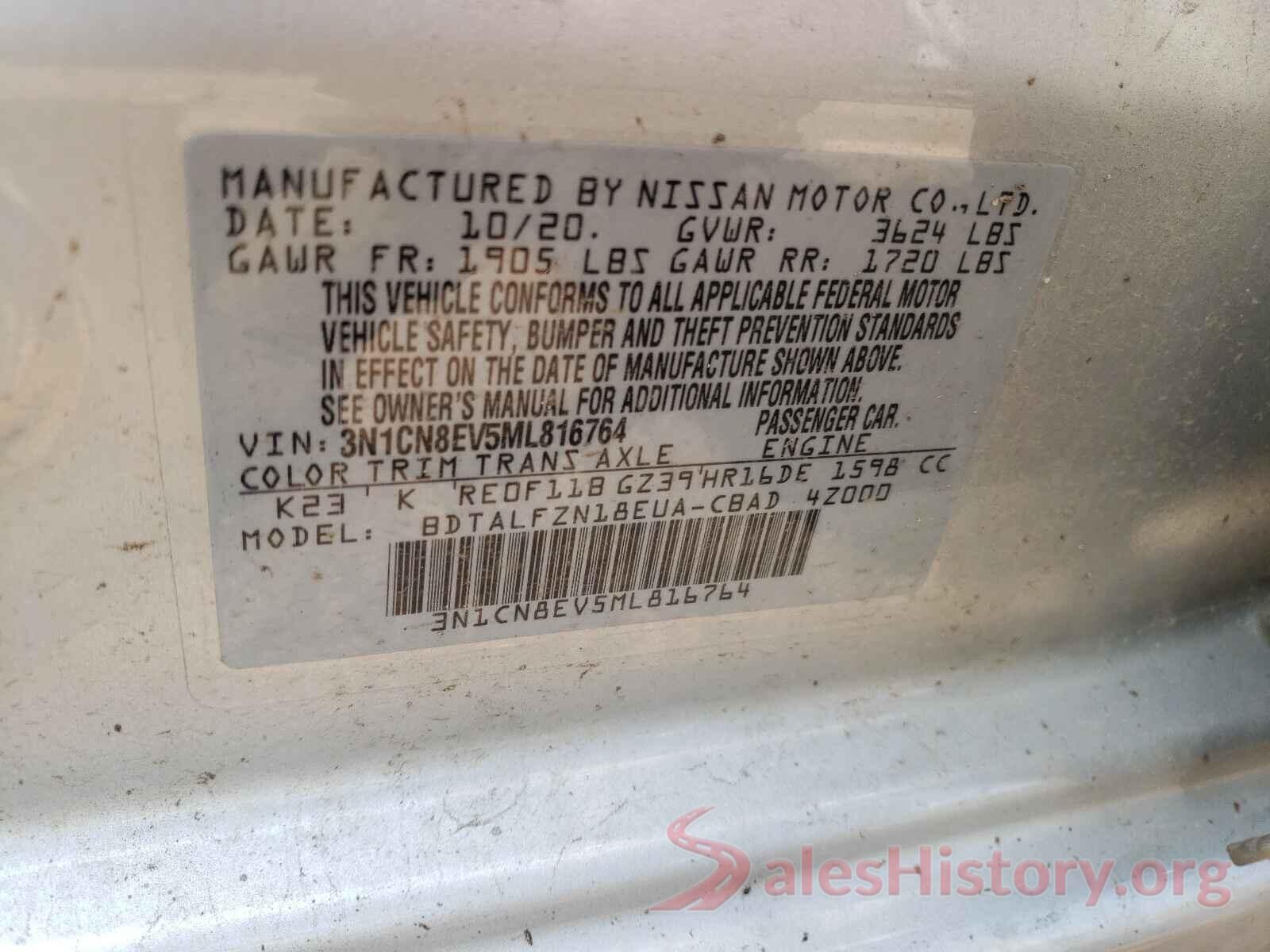 3N1CN8EV5ML816764 2021 NISSAN VERSA