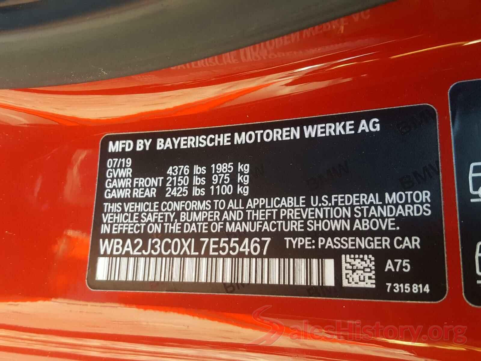 WBA2J3C0XL7E55467 2020 BMW 2 SERIES