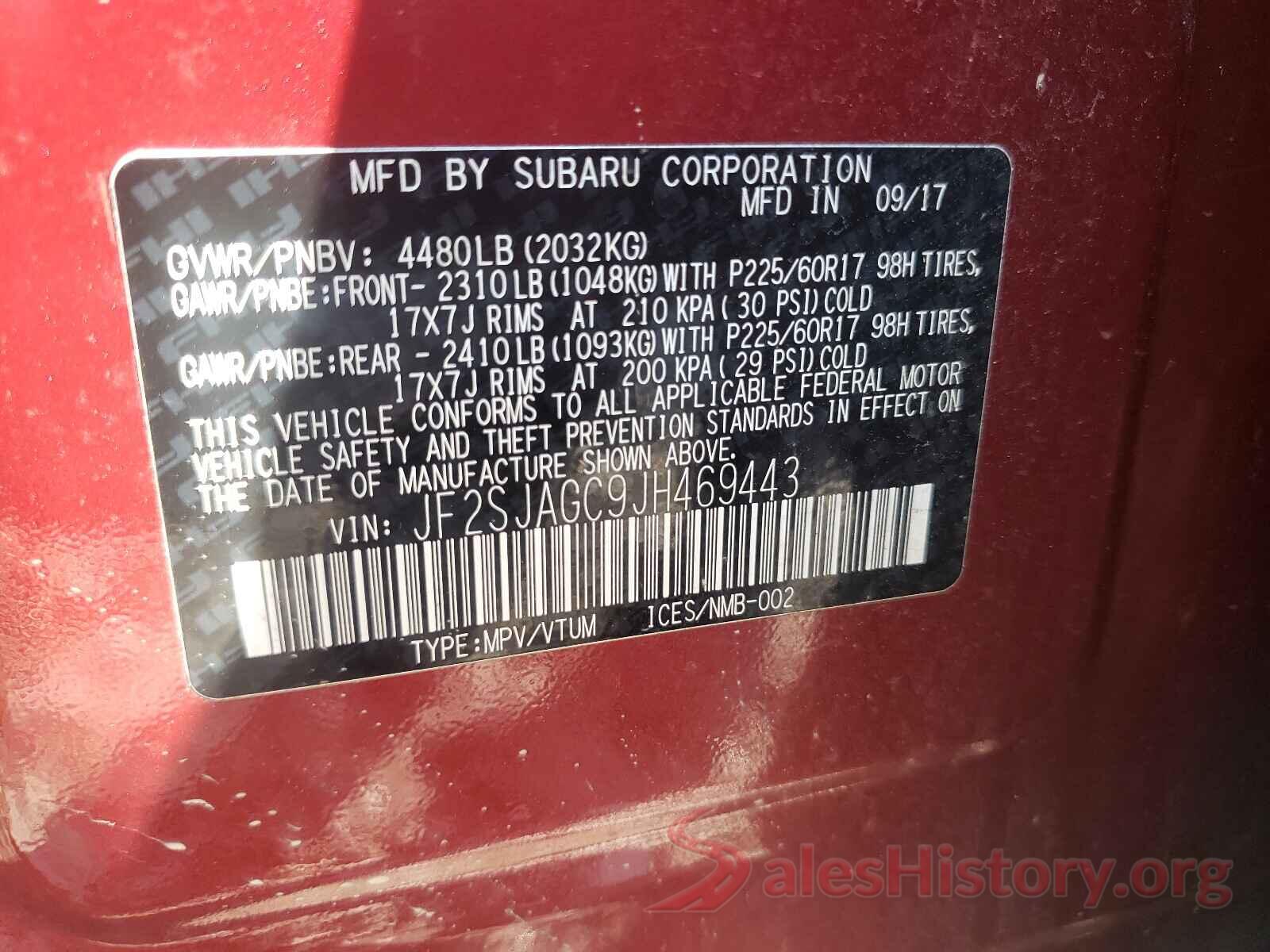 JF2SJAGC9JH469443 2018 SUBARU FORESTER