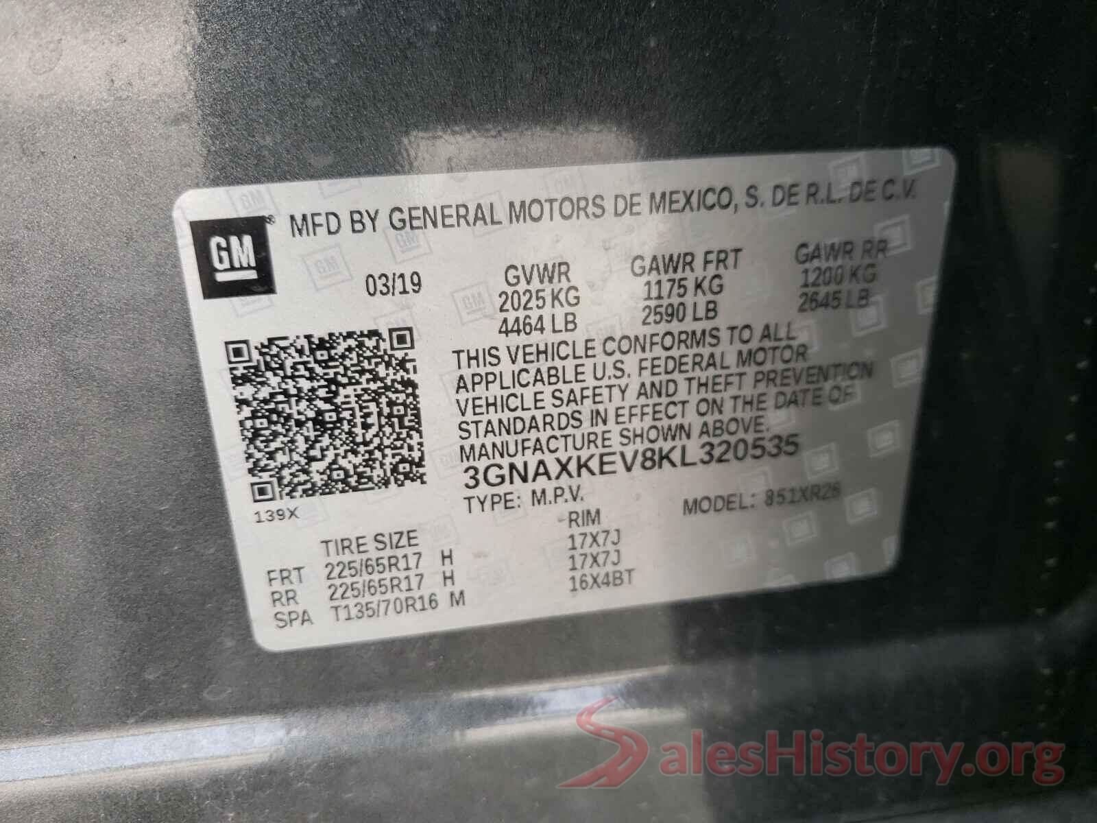 3GNAXKEV8KL320535 2019 CHEVROLET EQUINOX