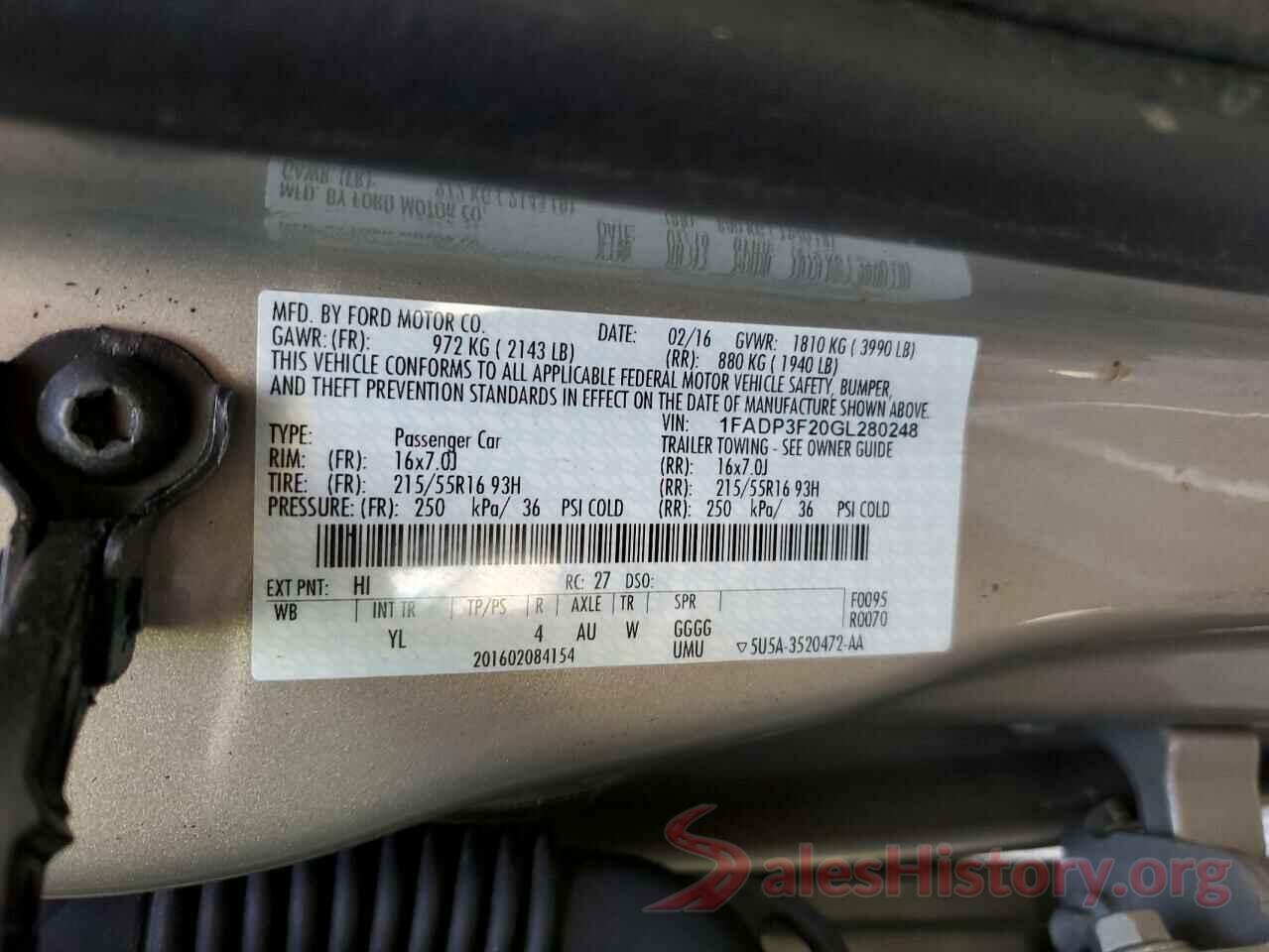 1FADP3F20GL280248 2016 FORD FOCUS