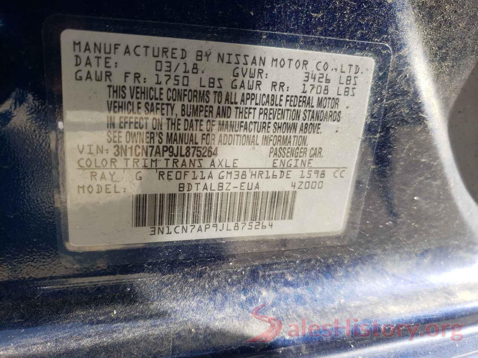 3N1CN7AP9JL875264 2018 NISSAN VERSA