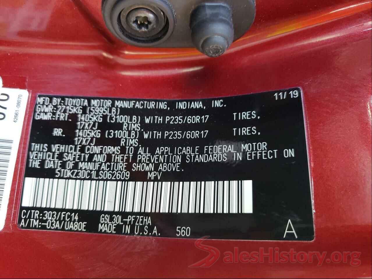 5TDKZ3DC1LS062609 2020 TOYOTA SIENNA