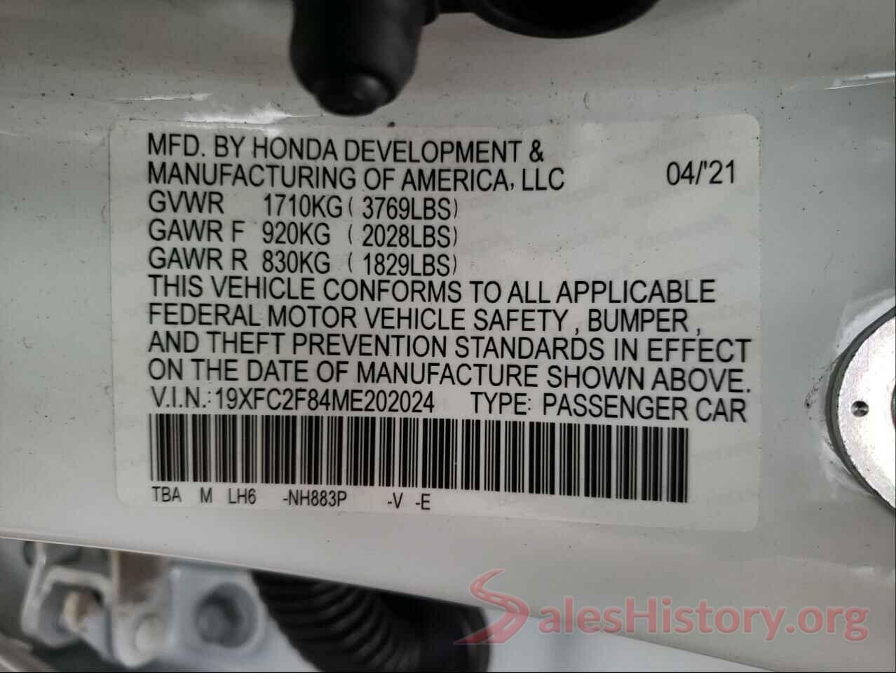 19XFC2F84ME202024 2021 HONDA CIVIC