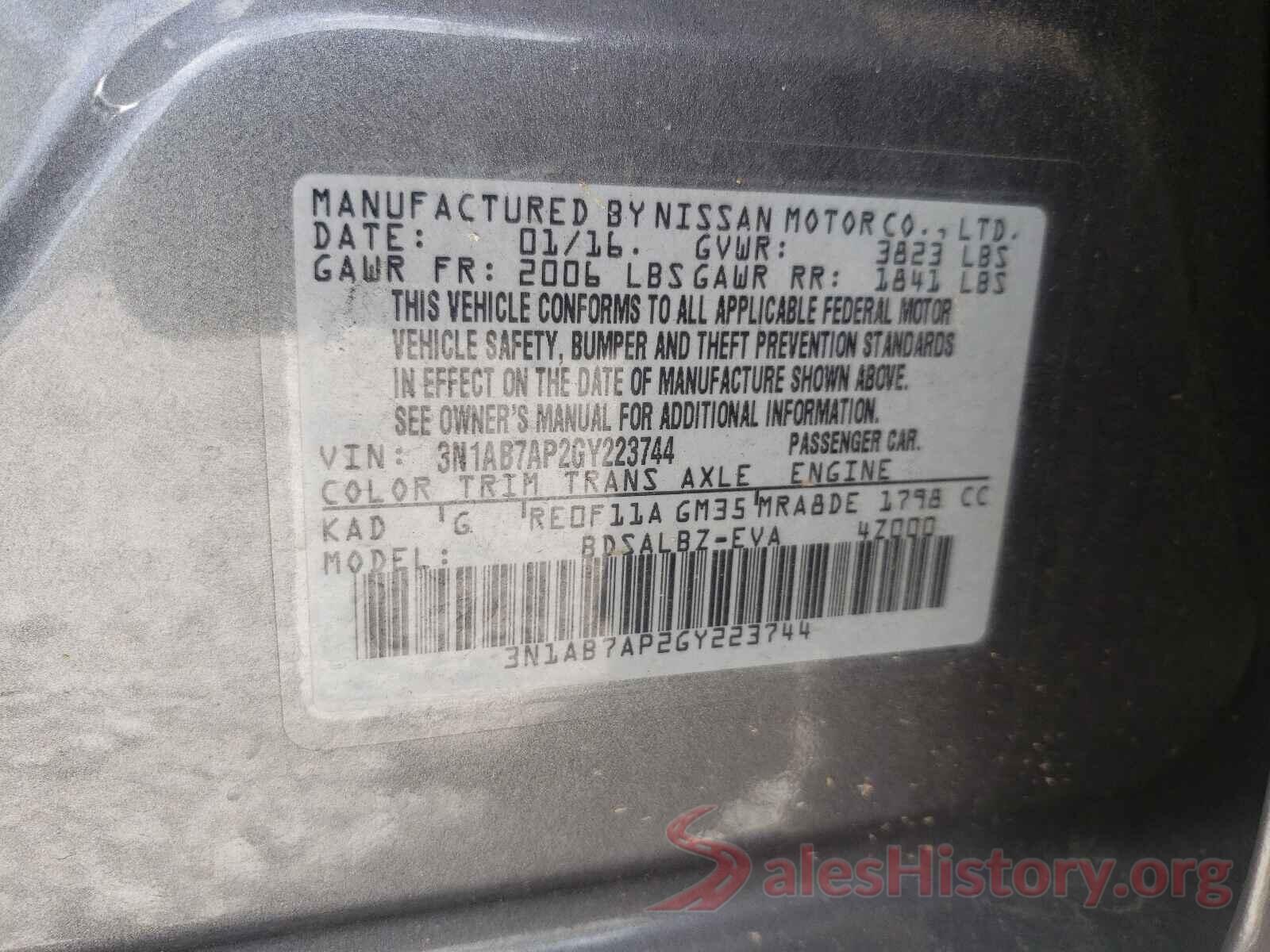 3N1AB7AP2GY223744 2016 NISSAN SENTRA