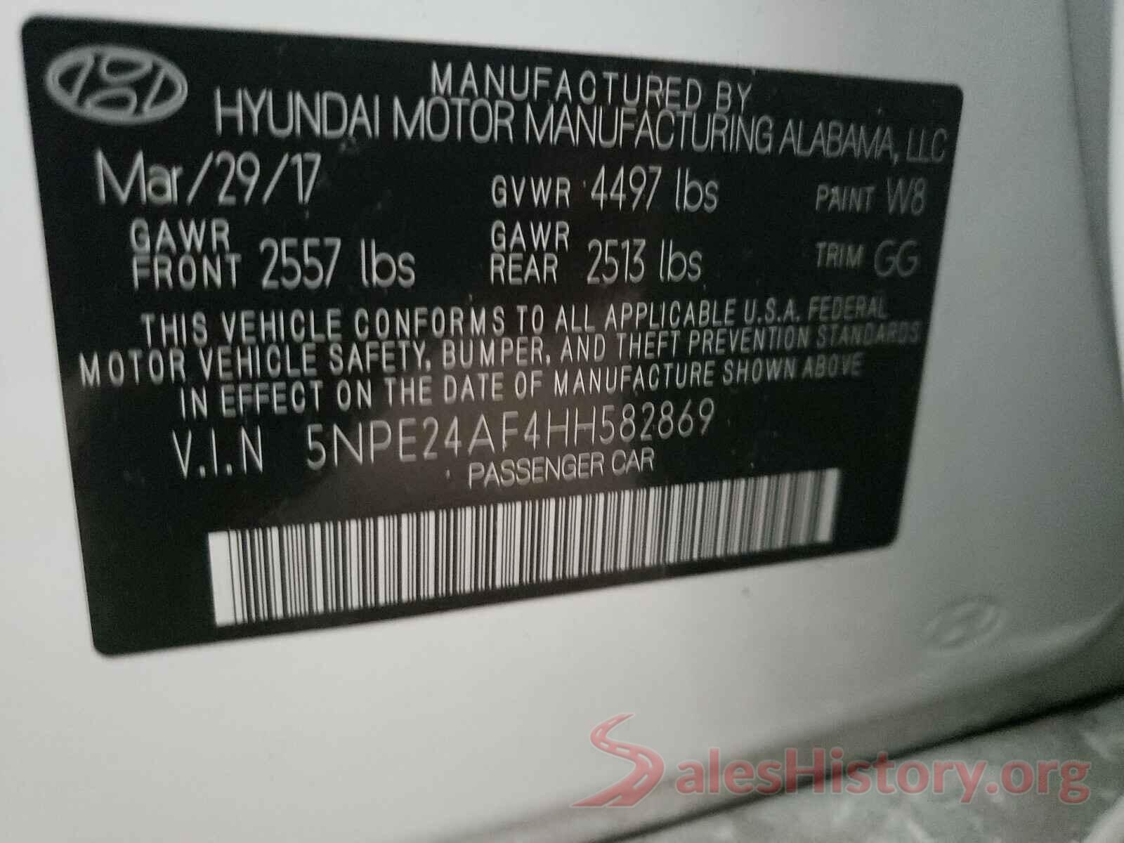 5NPE24AF4HH582869 2017 HYUNDAI SONATA