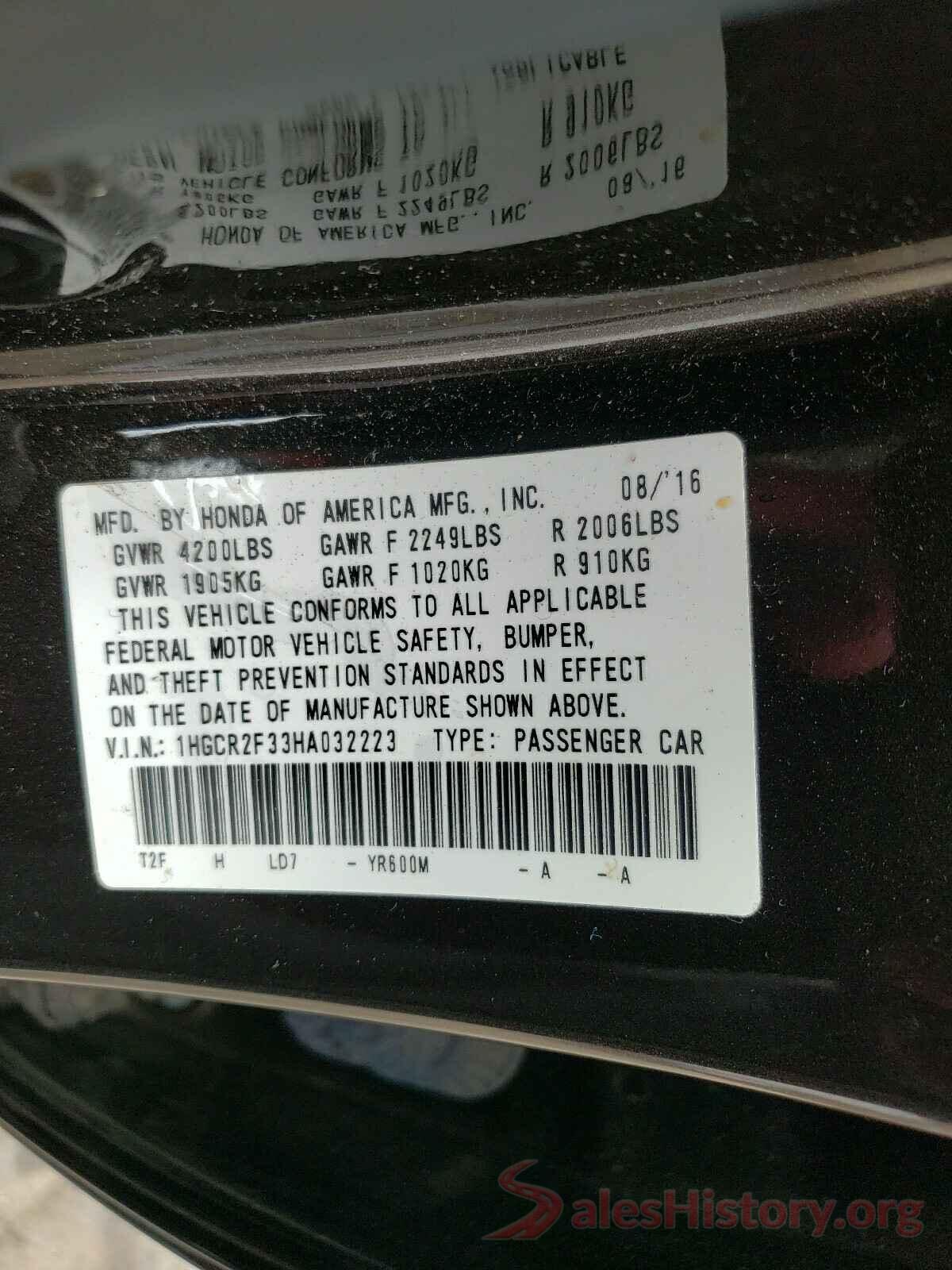 1HGCR2F33HA032223 2017 HONDA ACCORD