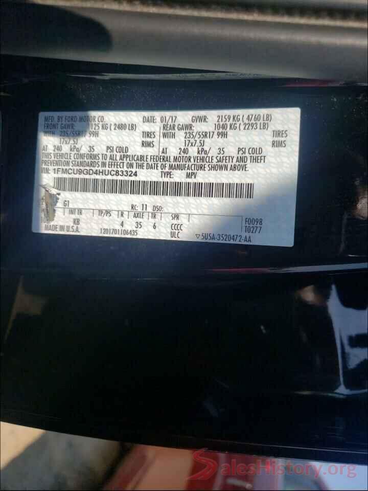 1FMCU9GD4HUC83324 2017 FORD ESCAPE