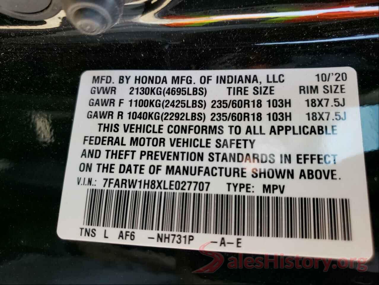 7FARW1H8XLE027707 2020 HONDA CRV