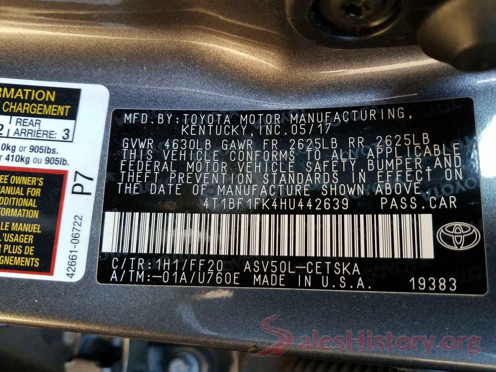 4T1BF1FK4HU442639 2017 TOYOTA CAMRY