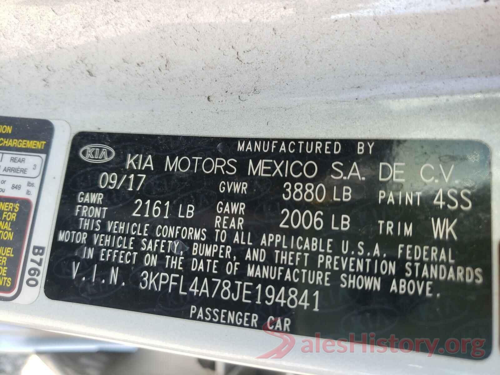 3KPFL4A78JE194841 2018 KIA FORTE