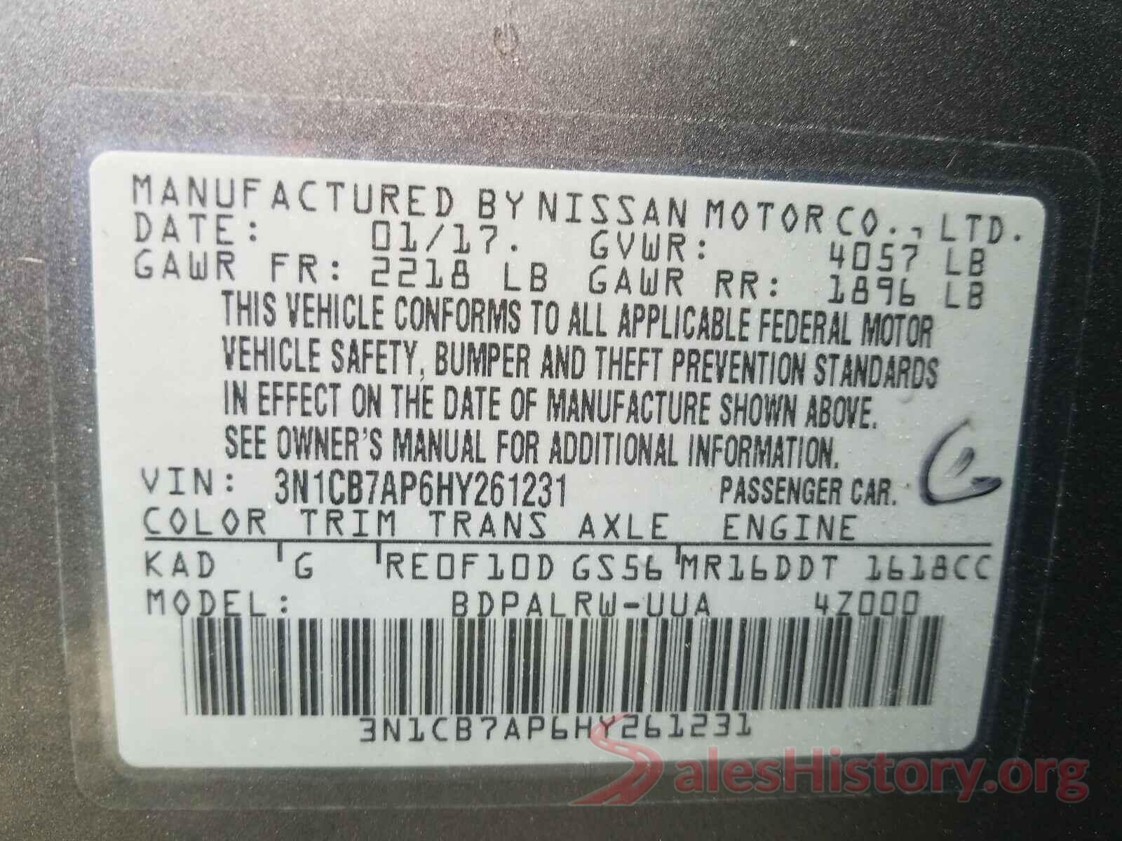 3N1CB7AP6HY261231 2017 NISSAN SENTRA