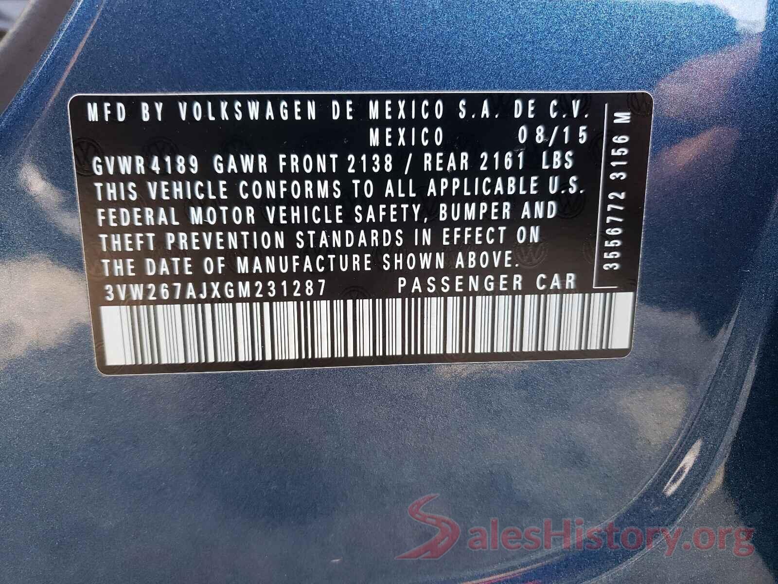 3VW267AJXGM231287 2016 VOLKSWAGEN JETTA