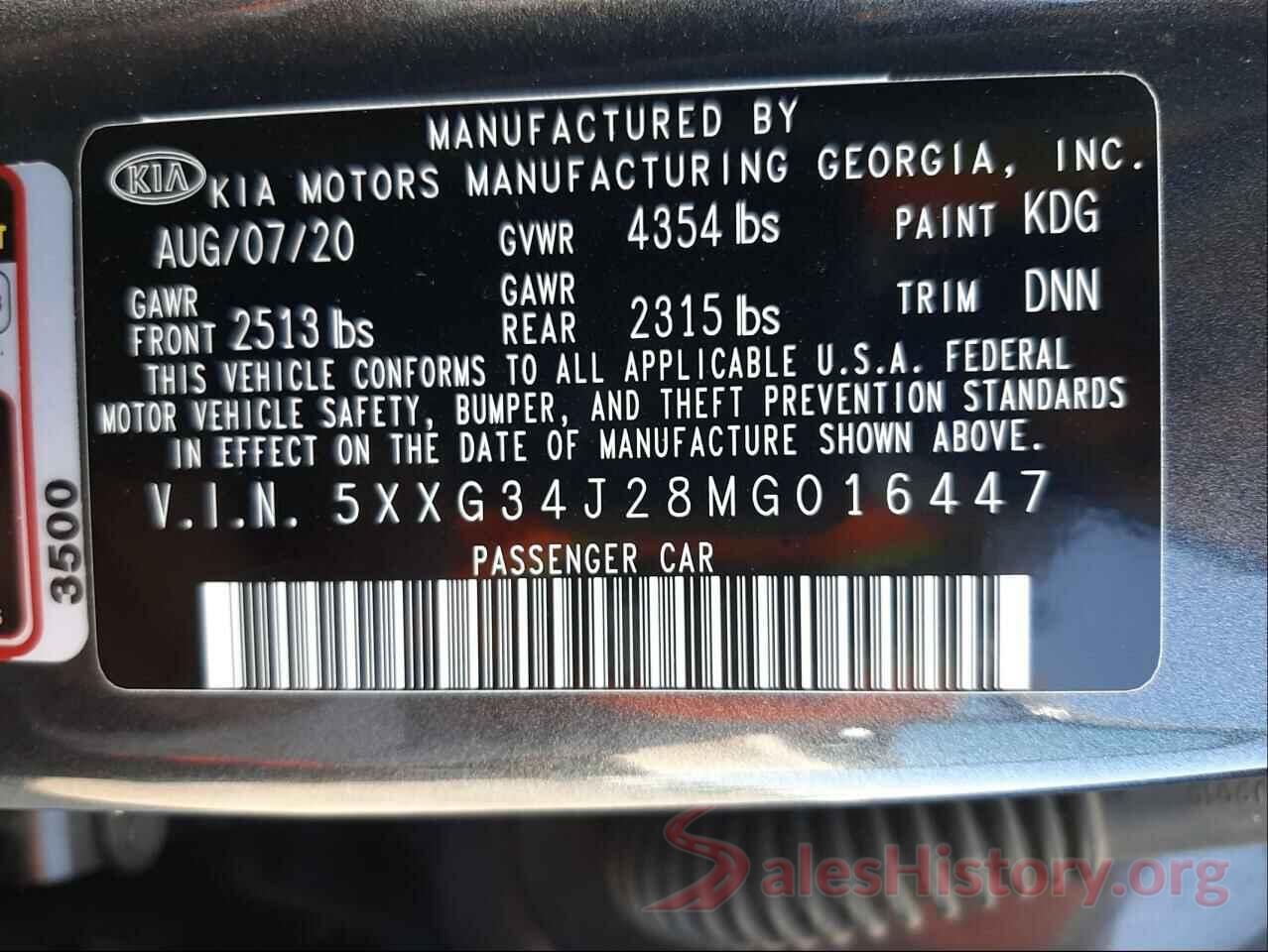 5XXG34J28MG016447 2021 KIA K5