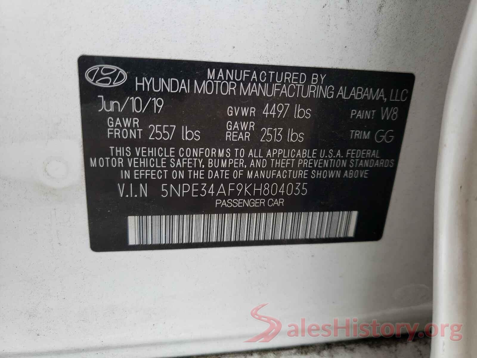 5NPE34AF9KH804035 2019 HYUNDAI SONATA