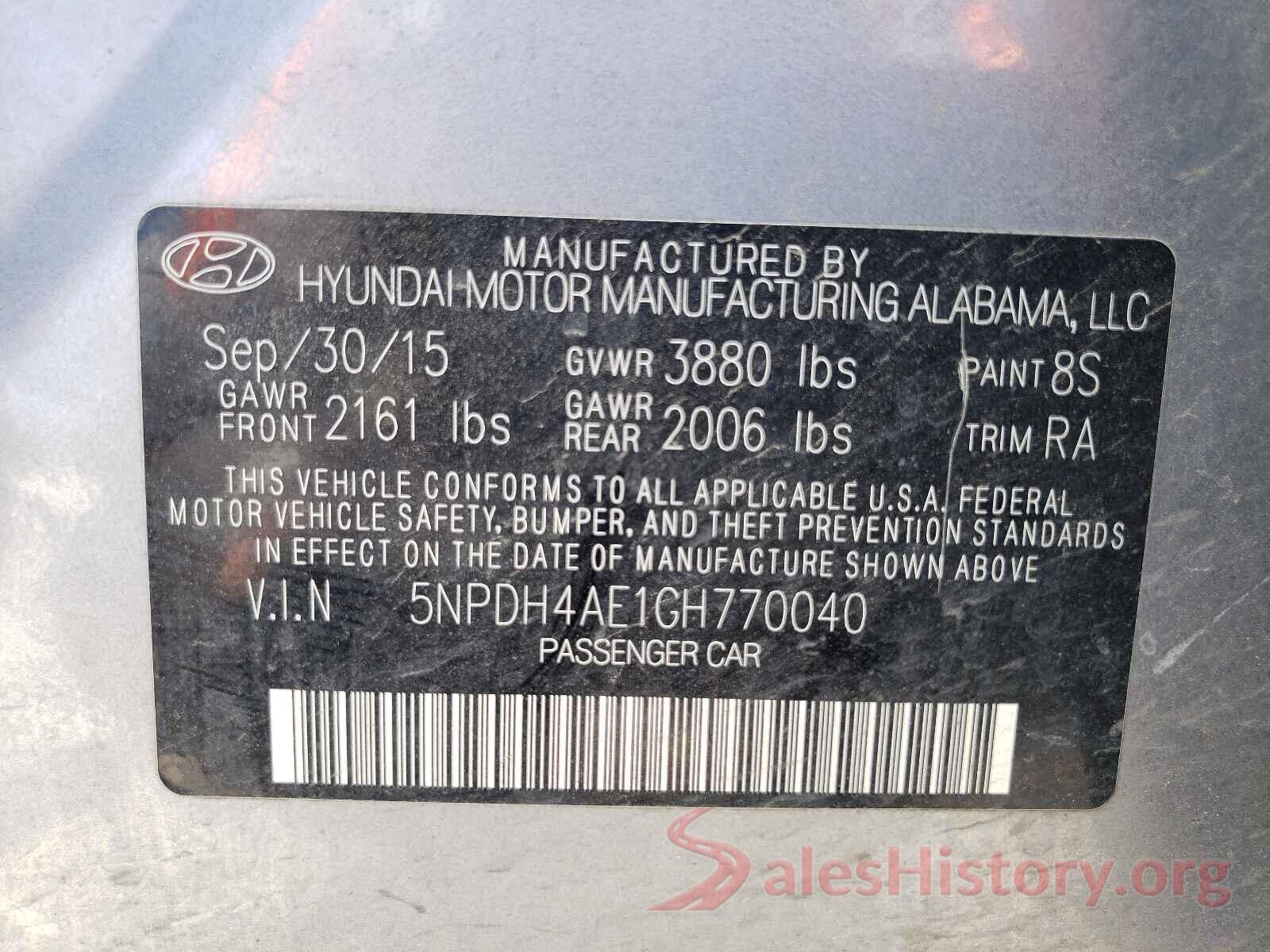 5NPDH4AE1GH770040 2016 HYUNDAI ELANTRA