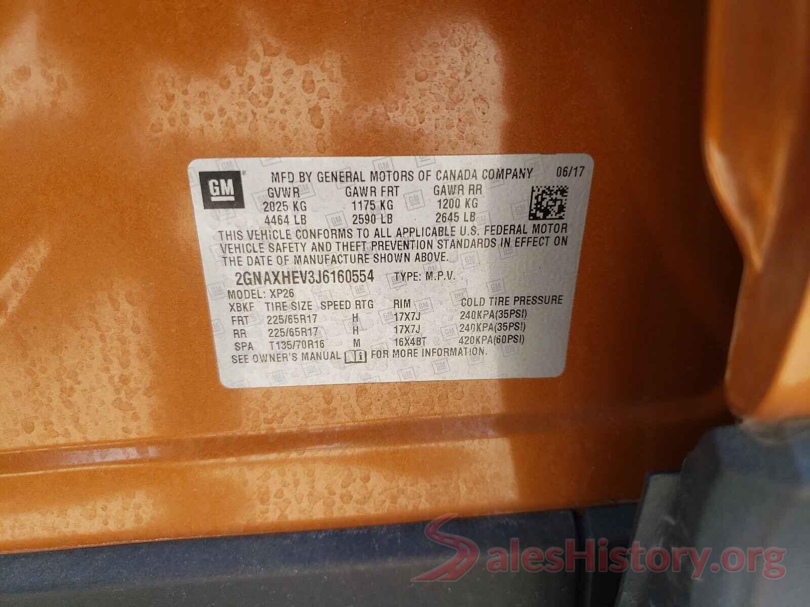 2GNAXHEV3J6160554 2018 CHEVROLET EQUINOX