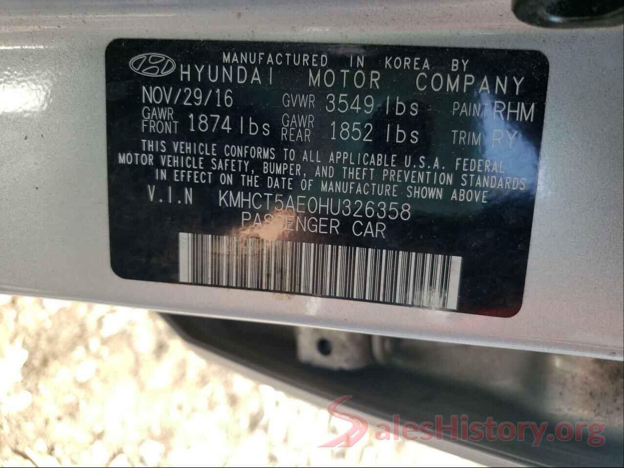 KMHCT5AE0HU326358 2017 HYUNDAI ACCENT