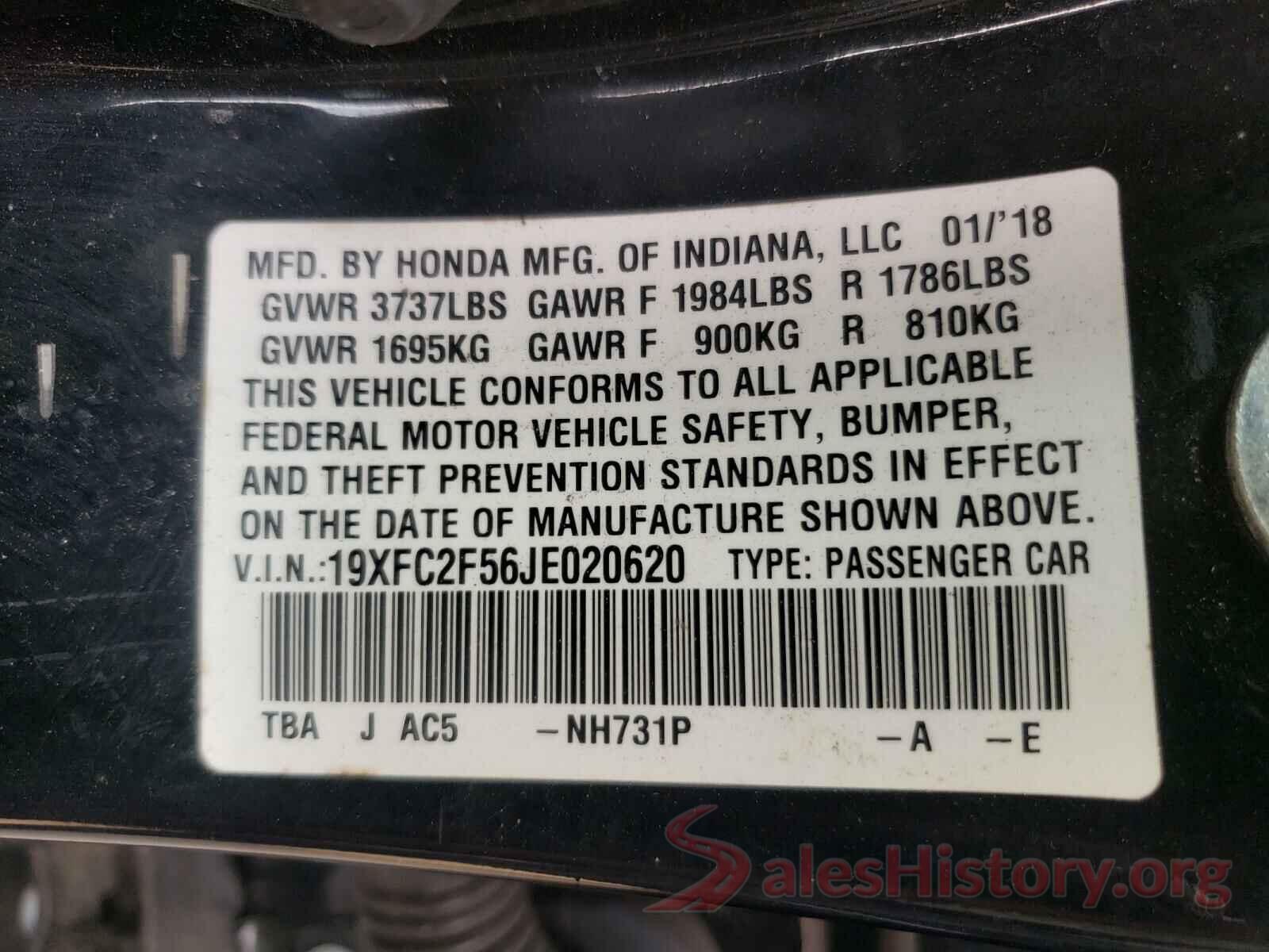 19XFC2F56JE020620 2018 HONDA CIVIC