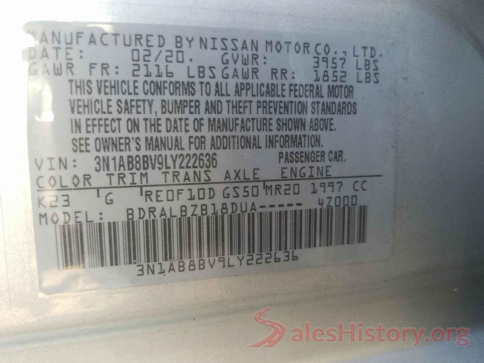 3N1AB8BV9LY222636 2020 NISSAN SENTRA