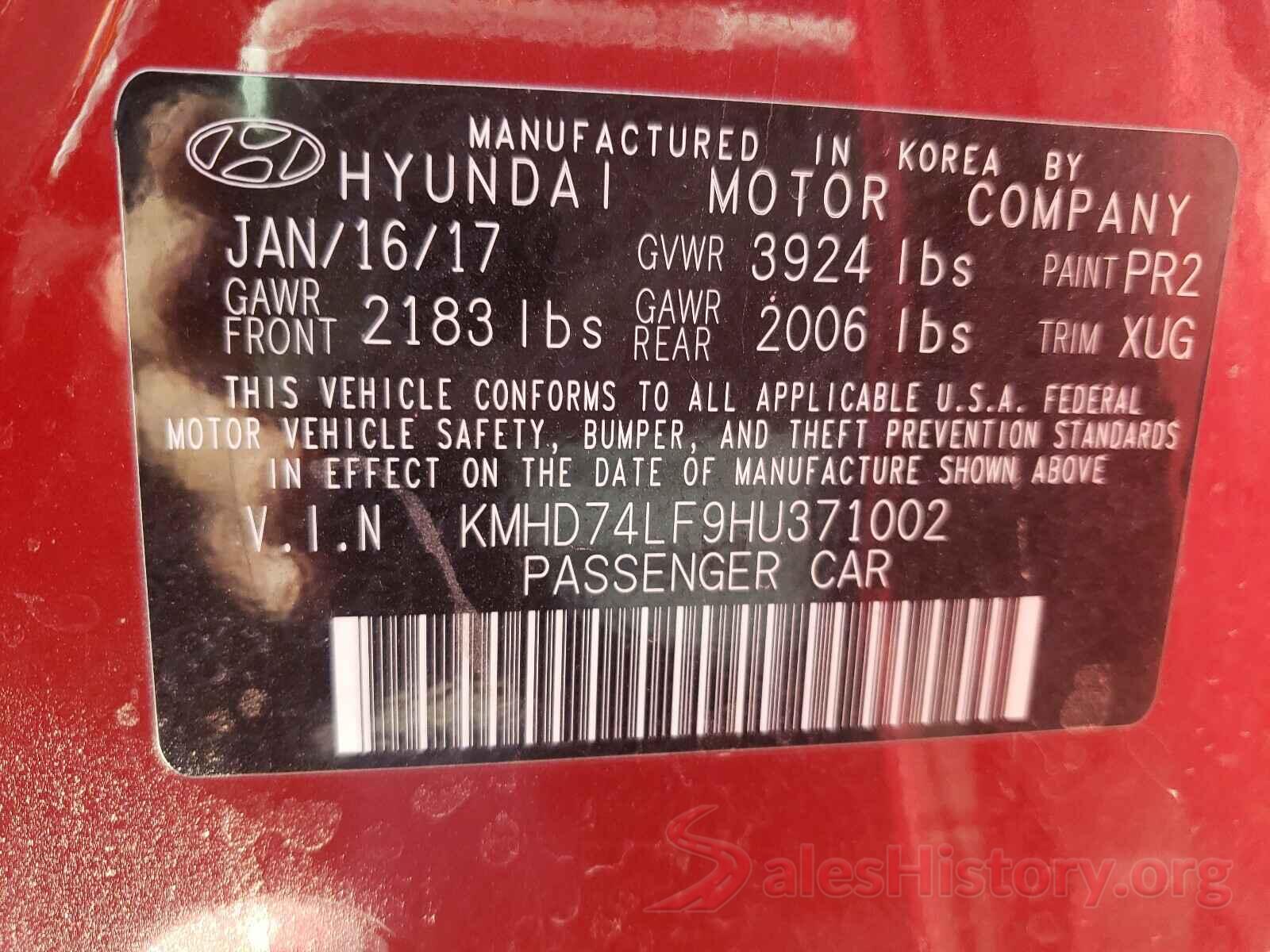 KMHD74LF9HU371002 2017 HYUNDAI ELANTRA