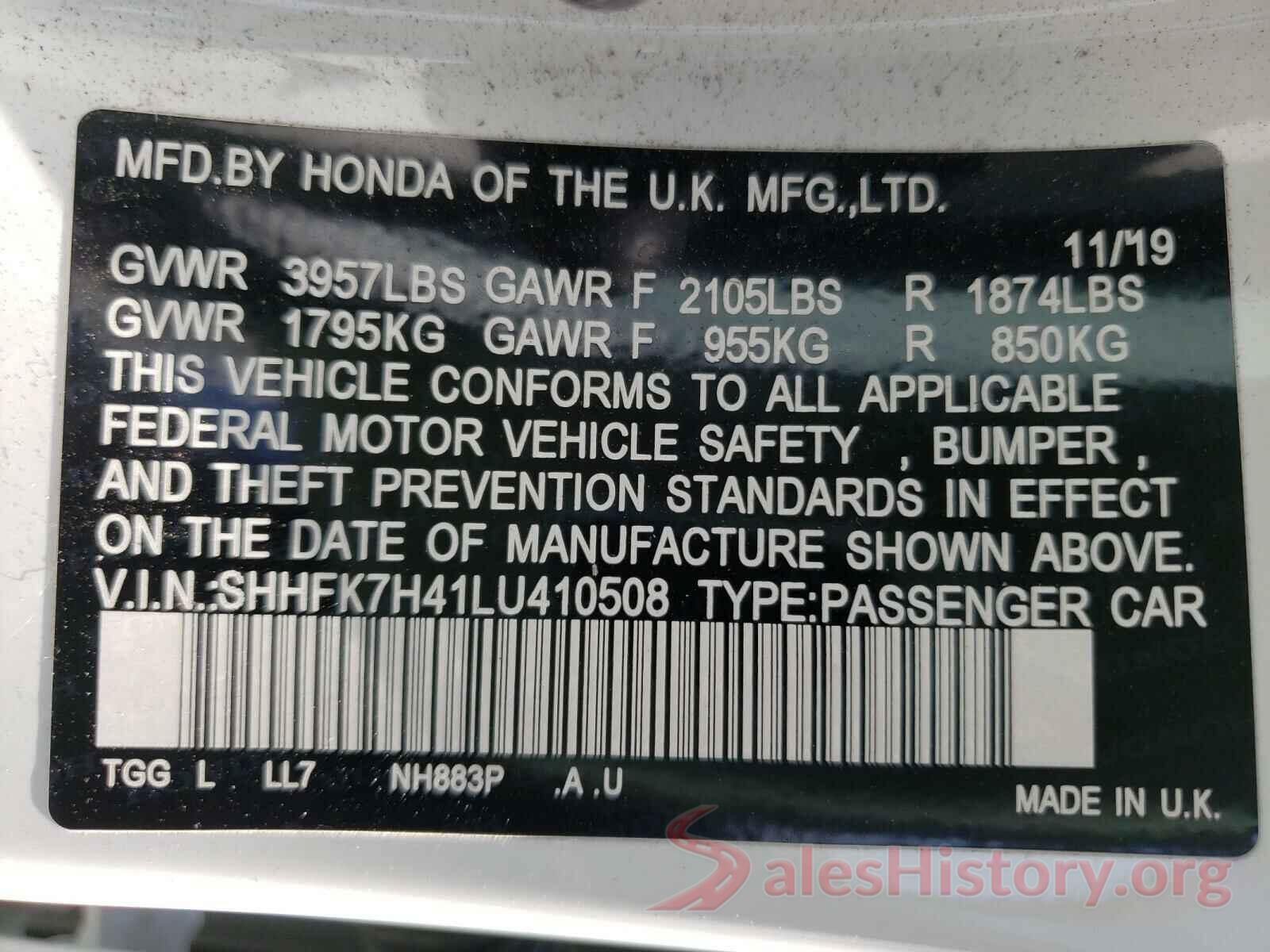 SHHFK7H41LU410508 2020 HONDA CIVIC