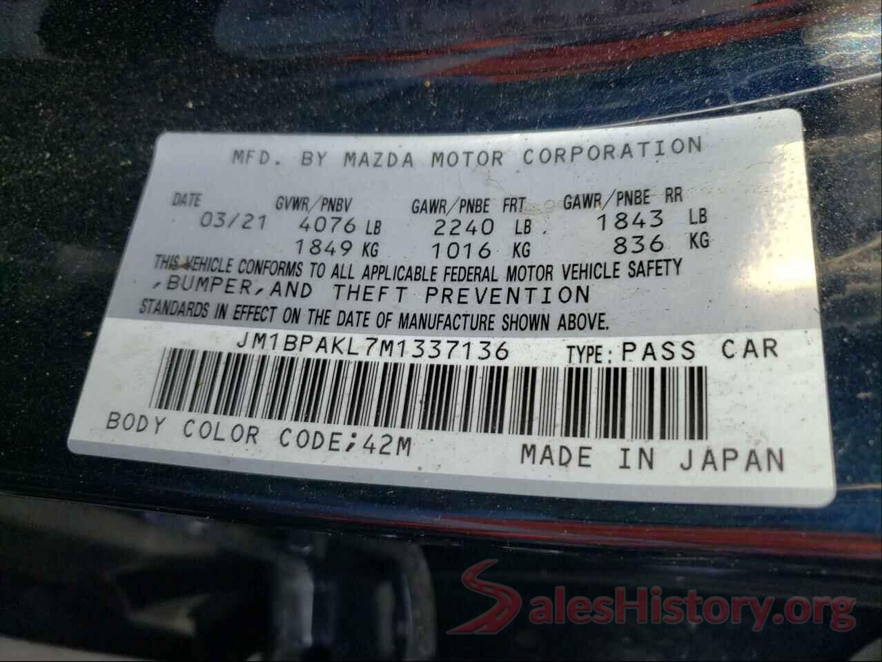 JM1BPAKL7M1337136 2021 MAZDA 3