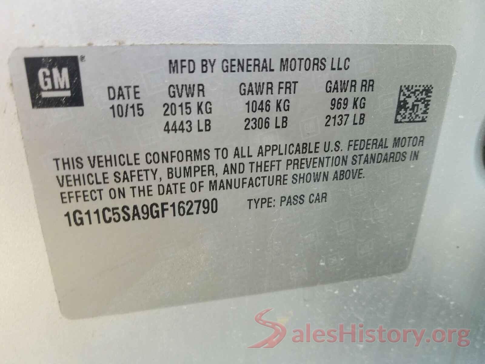 1G11C5SA9GF162790 2016 CHEVROLET MALIBU