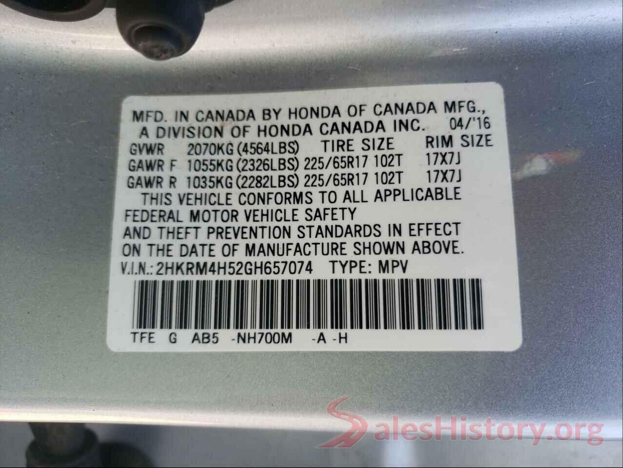 2HKRM4H52GH657074 2016 HONDA CRV