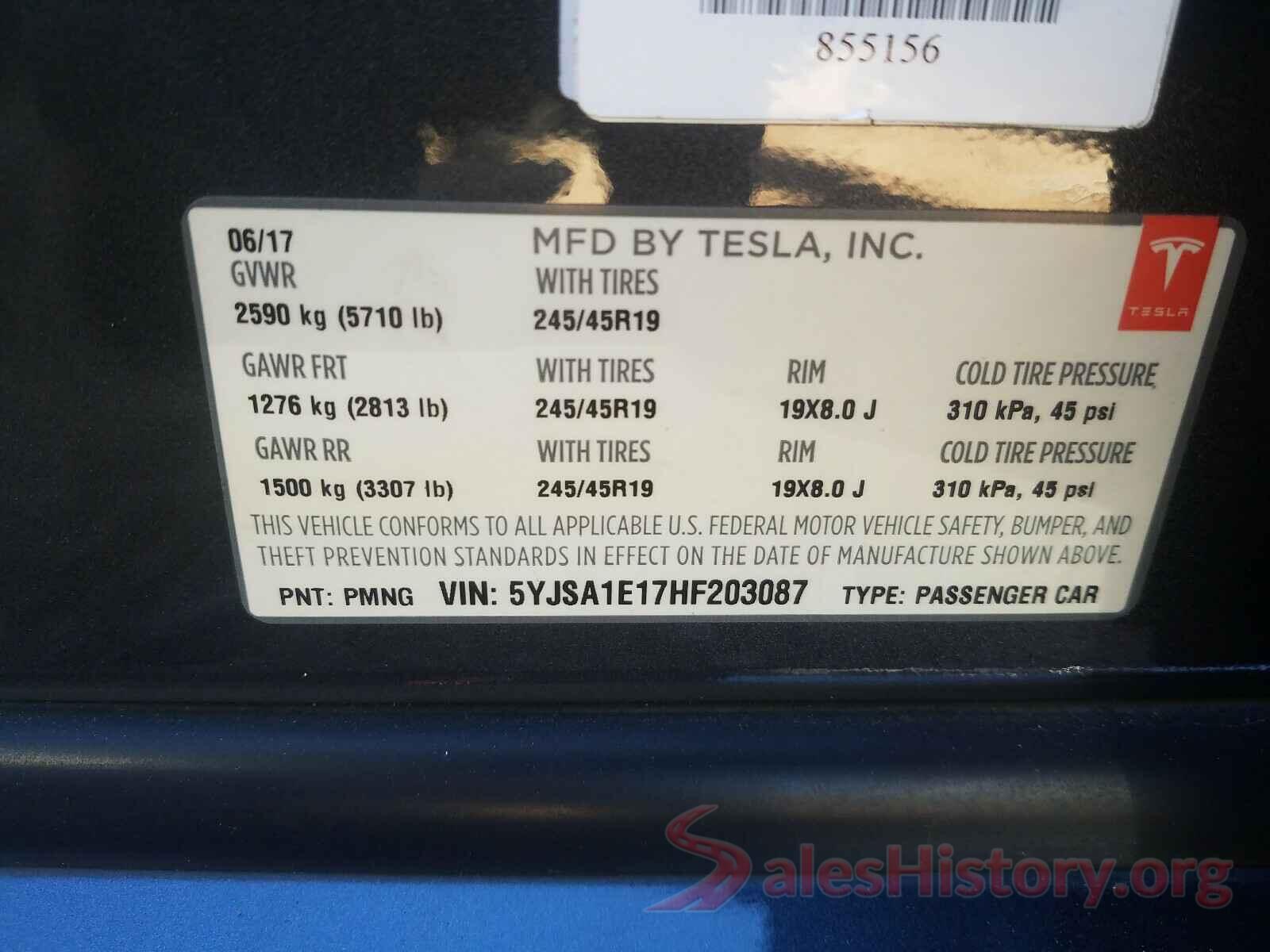 5YJSA1E17HF203087 2017 TESLA MODEL S