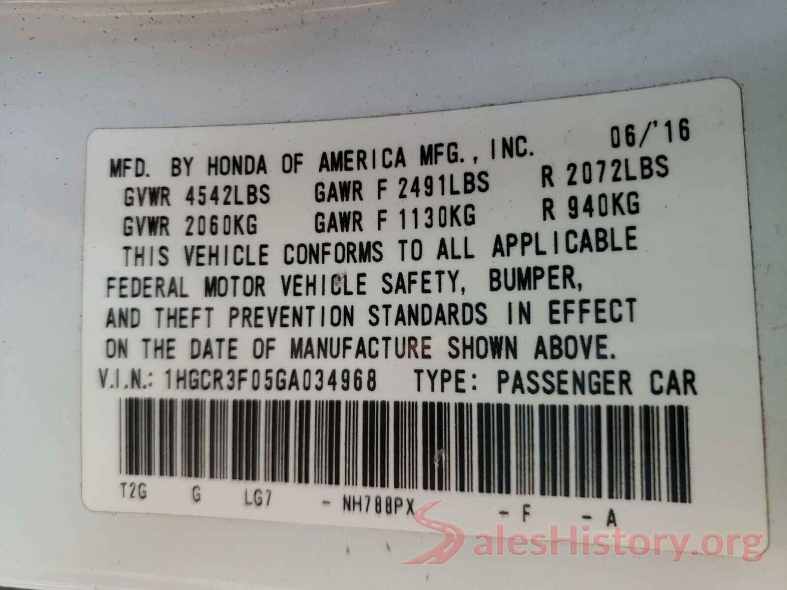 1HGCR3F05GA034968 2016 HONDA ACCORD