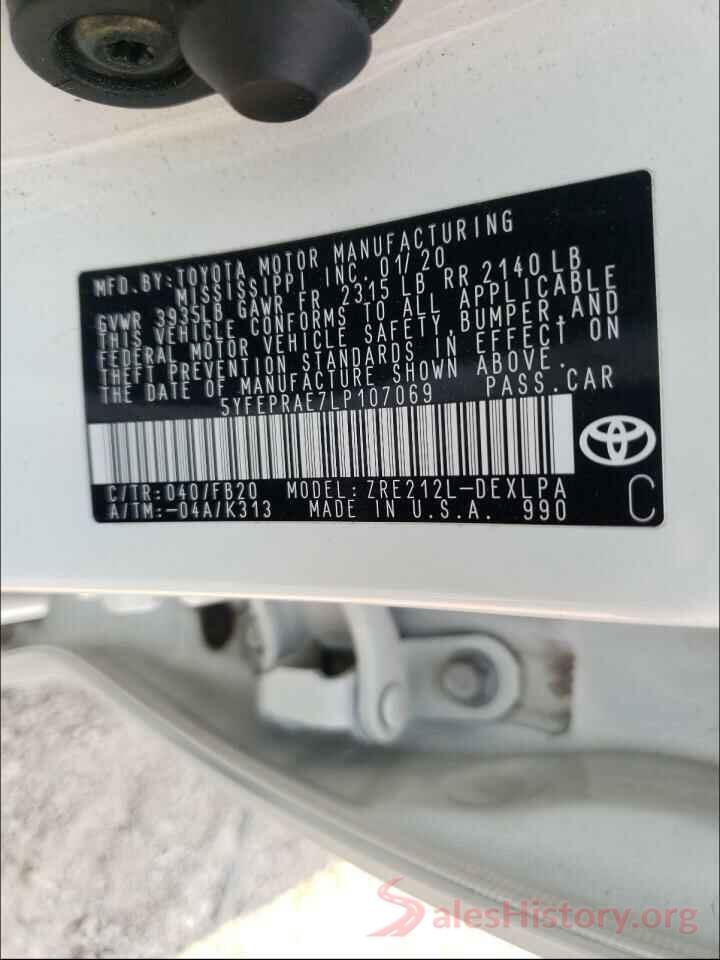 5YFEPRAE7LP107069 2020 TOYOTA COROLLA