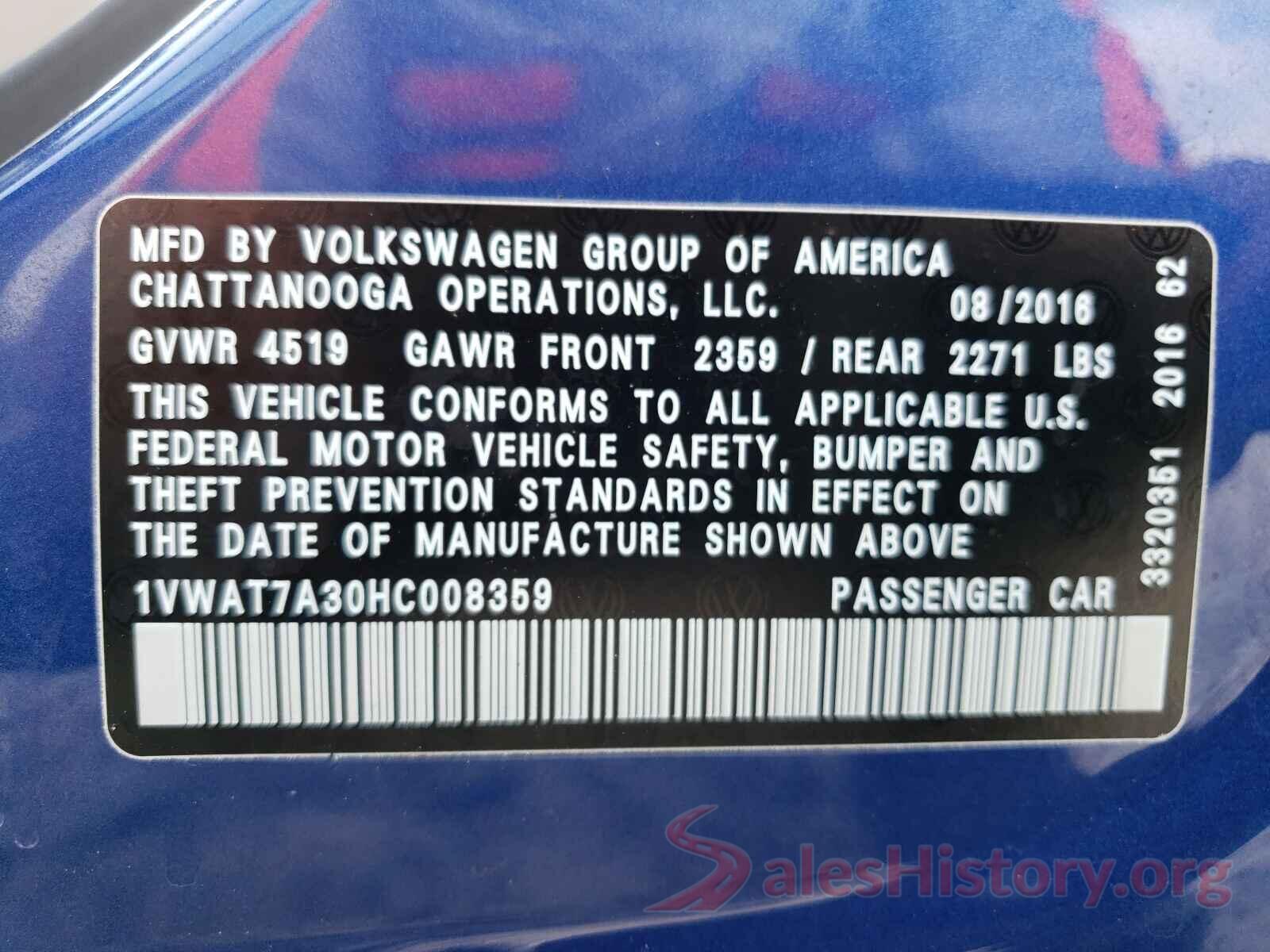 1VWAT7A30HC008359 2017 VOLKSWAGEN PASSAT