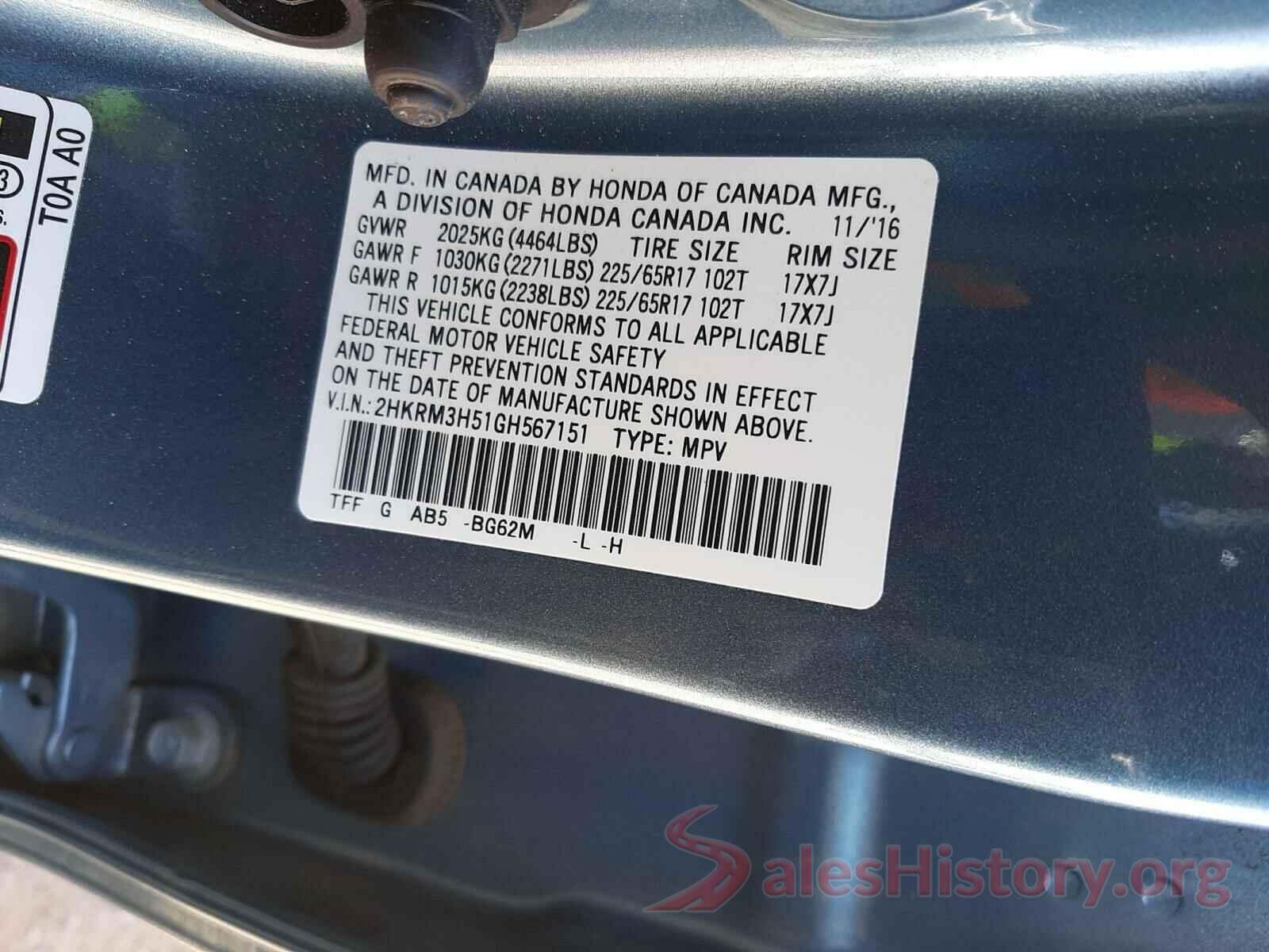 2HKRM3H51GH567151 2016 HONDA CRV