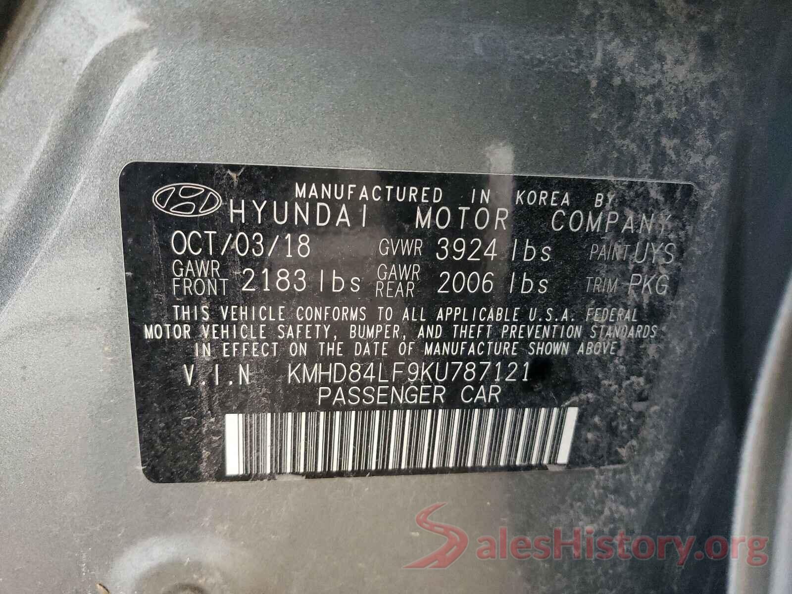 KMHD84LF9KU787121 2019 HYUNDAI ELANTRA