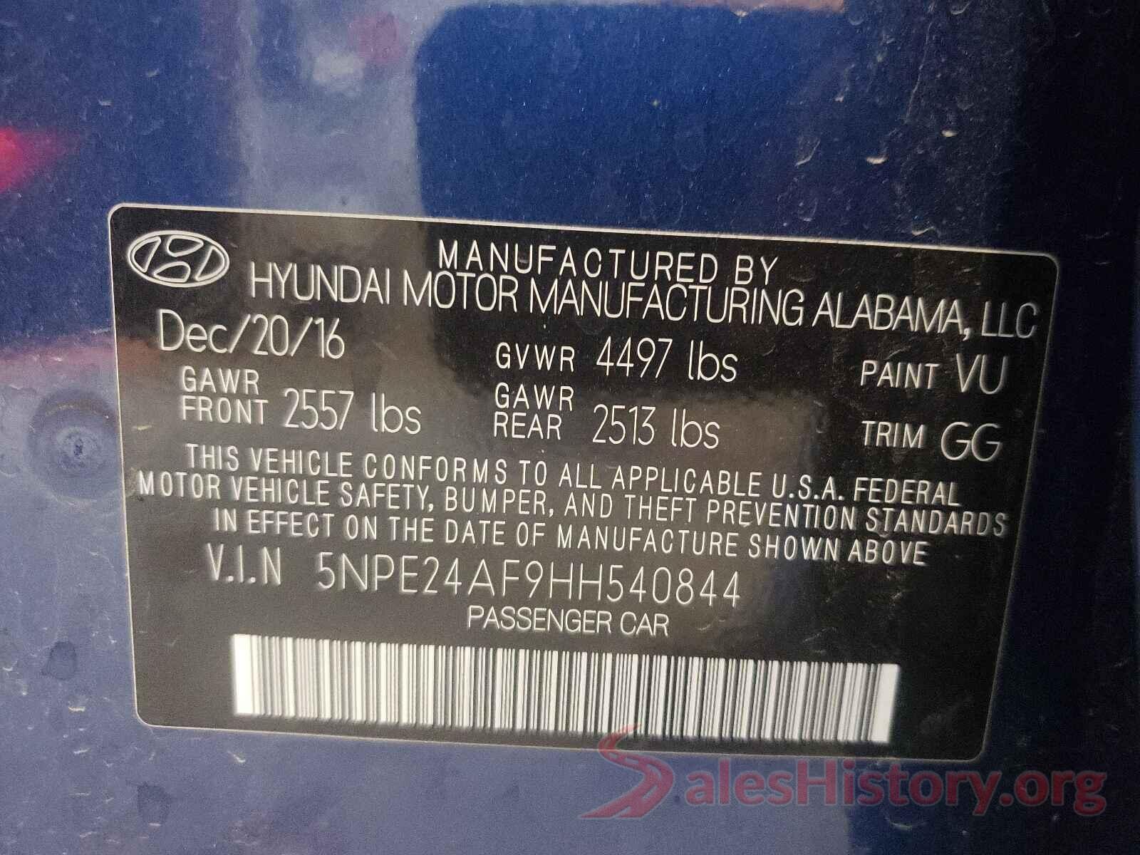 5NPE24AF9HH540844 2017 HYUNDAI SONATA