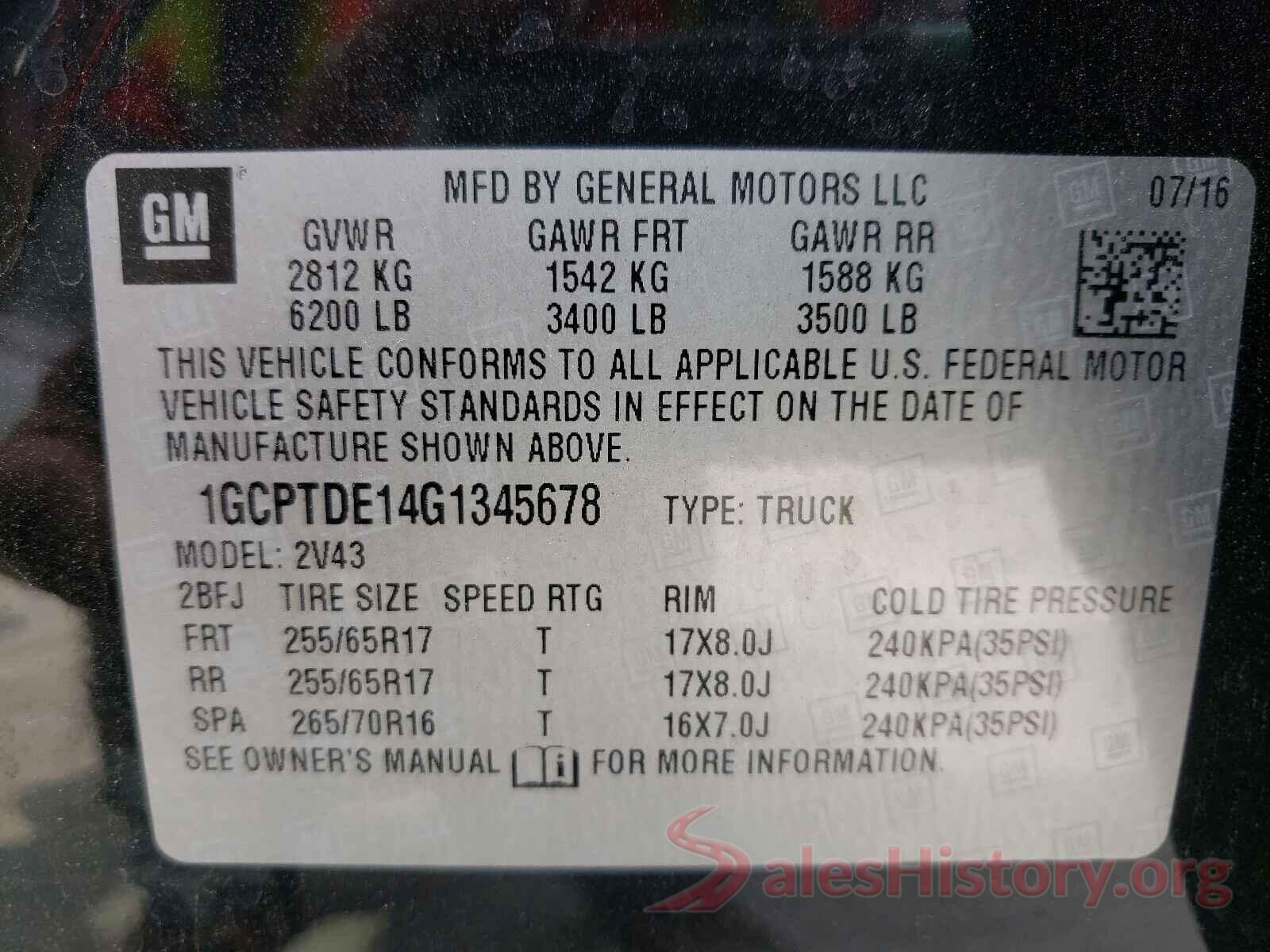 1GCPTDE14G1345678 2016 CHEVROLET COLORADO