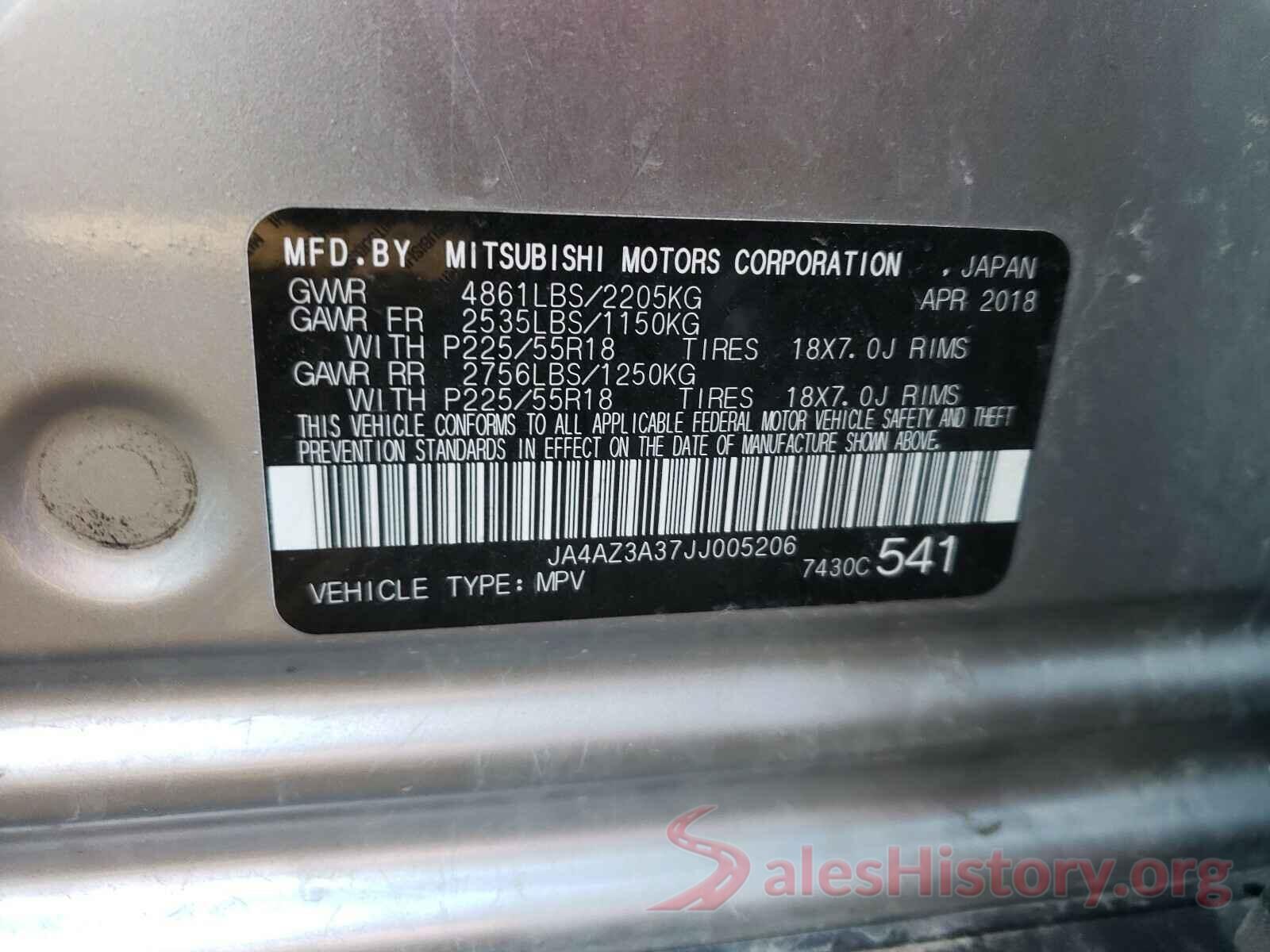 JA4AZ3A37JJ005206 2018 MITSUBISHI OUTLANDER